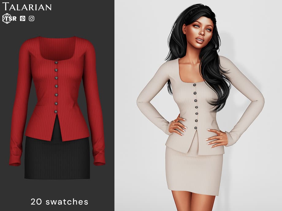 Скриншот мода Комплект Della Ribbed Button-Up Outfit